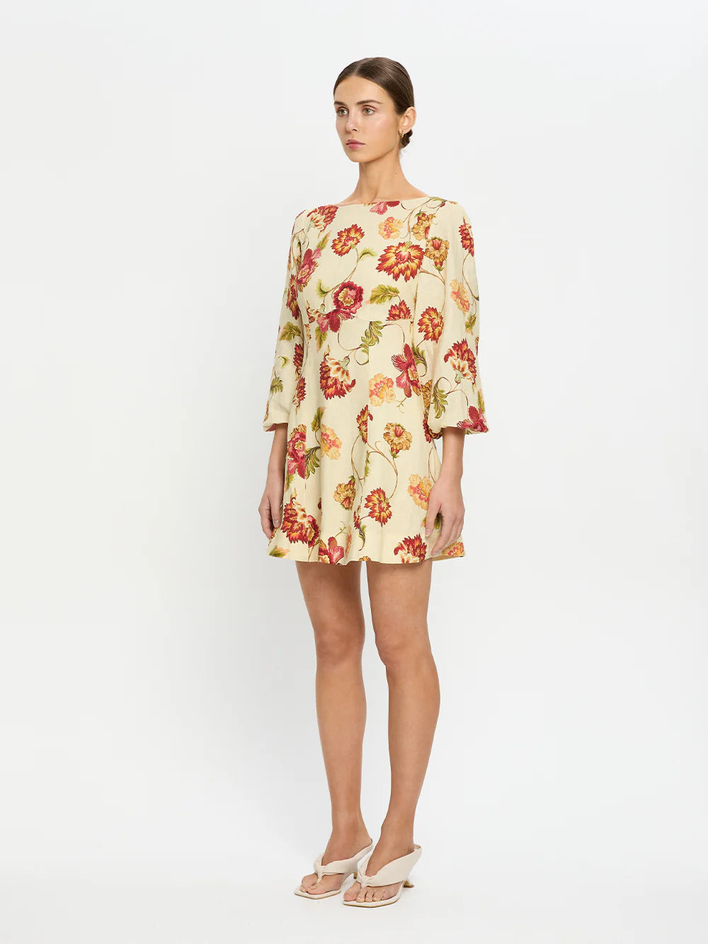 KIVARI - ODESSA SLEEVED MINI DRESS - BUTTER/RED
