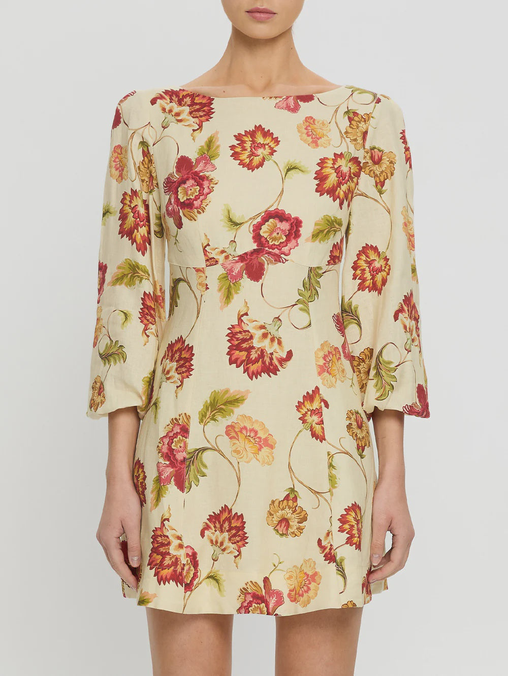 KIVARI - ODESSA SLEEVED MINI DRESS - BUTTER/RED