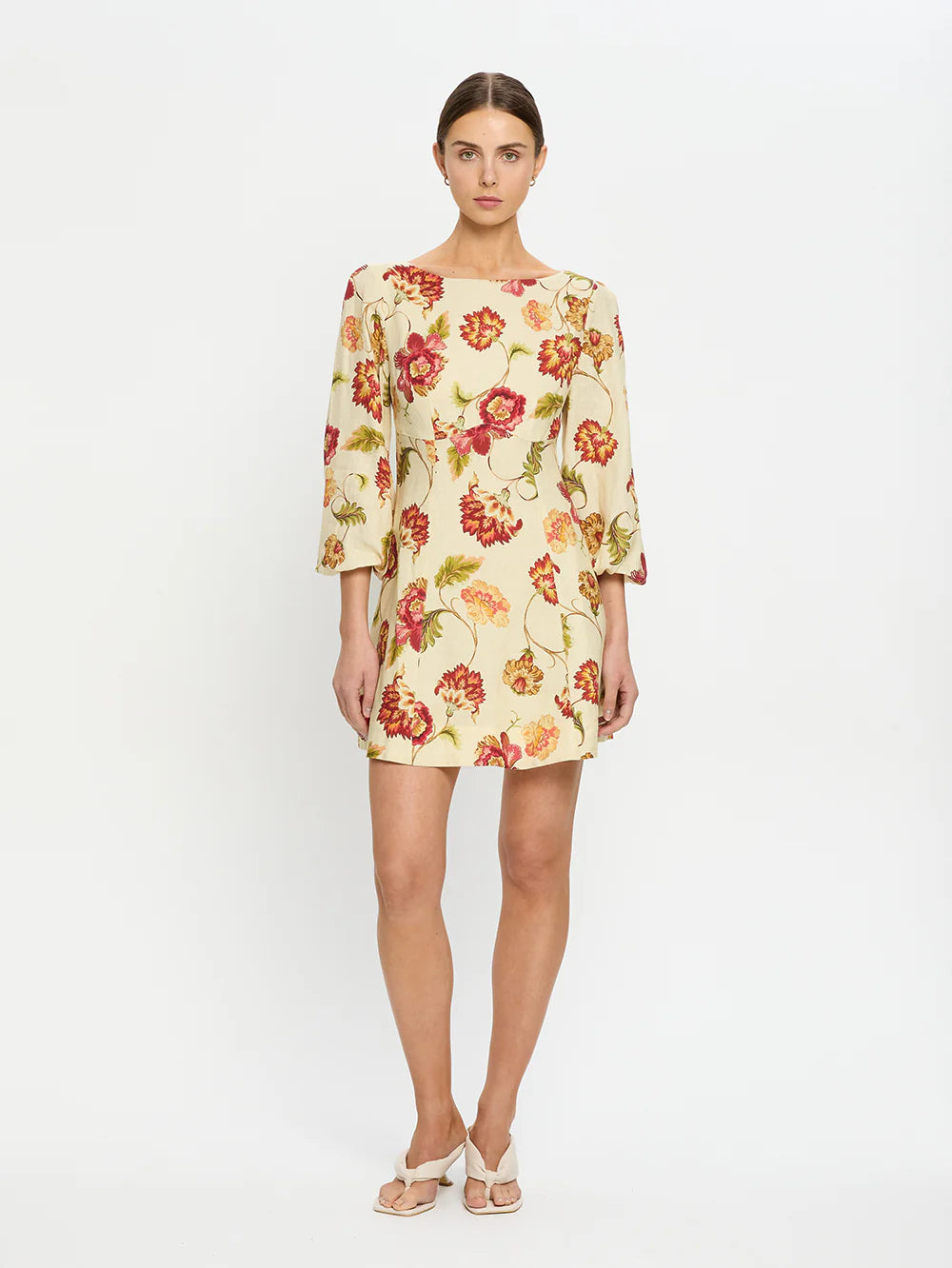 KIVARI - ODESSA SLEEVED MINI DRESS - BUTTER/RED