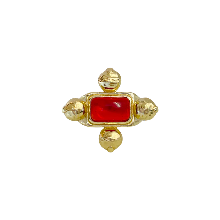 MOUNTAIN & MOON - PETRA RING - GOLD / RED GLASS