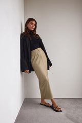 RAEF THE LABEL - ZOE SPLIT MIDI SKIRT - OLIVE STRIPE