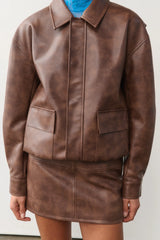 RAEF THE LABEL - SASHA VEGAN LEATHER JACKET - TAN