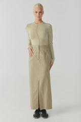 RAEF THE LABEL - ZOE SPLIT MIDI SKIRT - OLIVE STRIPE