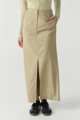 RAEF THE LABEL - ZOE SPLIT MIDI SKIRT - OLIVE STRIPE