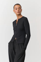 RAEF THE LABEL - MORGAN RIBBED LS TOP - BLACK