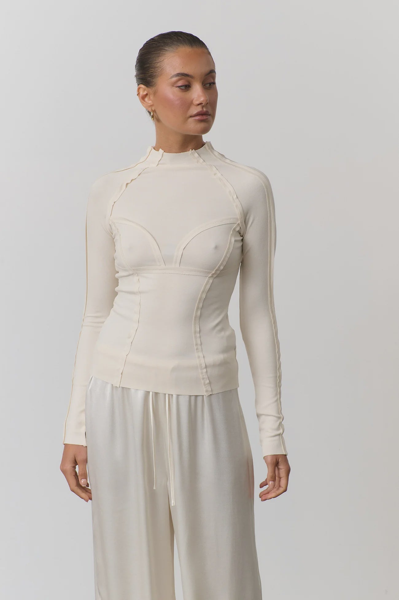 RAEF THE LABEL - BENNY PANELLED LS TOP - ECRU