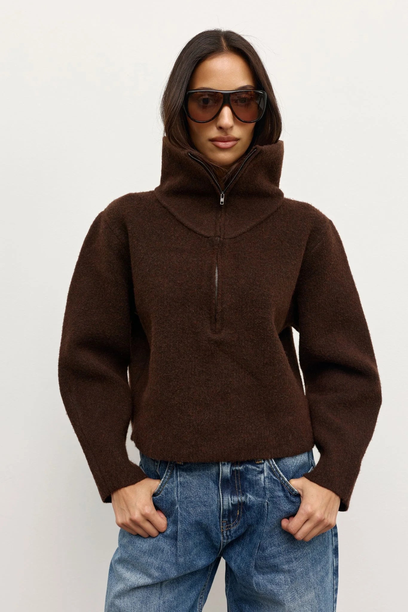 BAYSE - RIVA QUARTER ZIP - CHOCOLATE