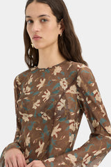 SIR. - AVELLINO CASCADE DRESS - CHOCOLATE FIORE PRINT