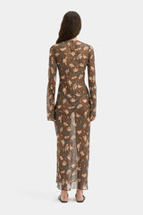 SIR. - AVELLINO CASCADE DRESS - CHOCOLATE FIORE PRINT