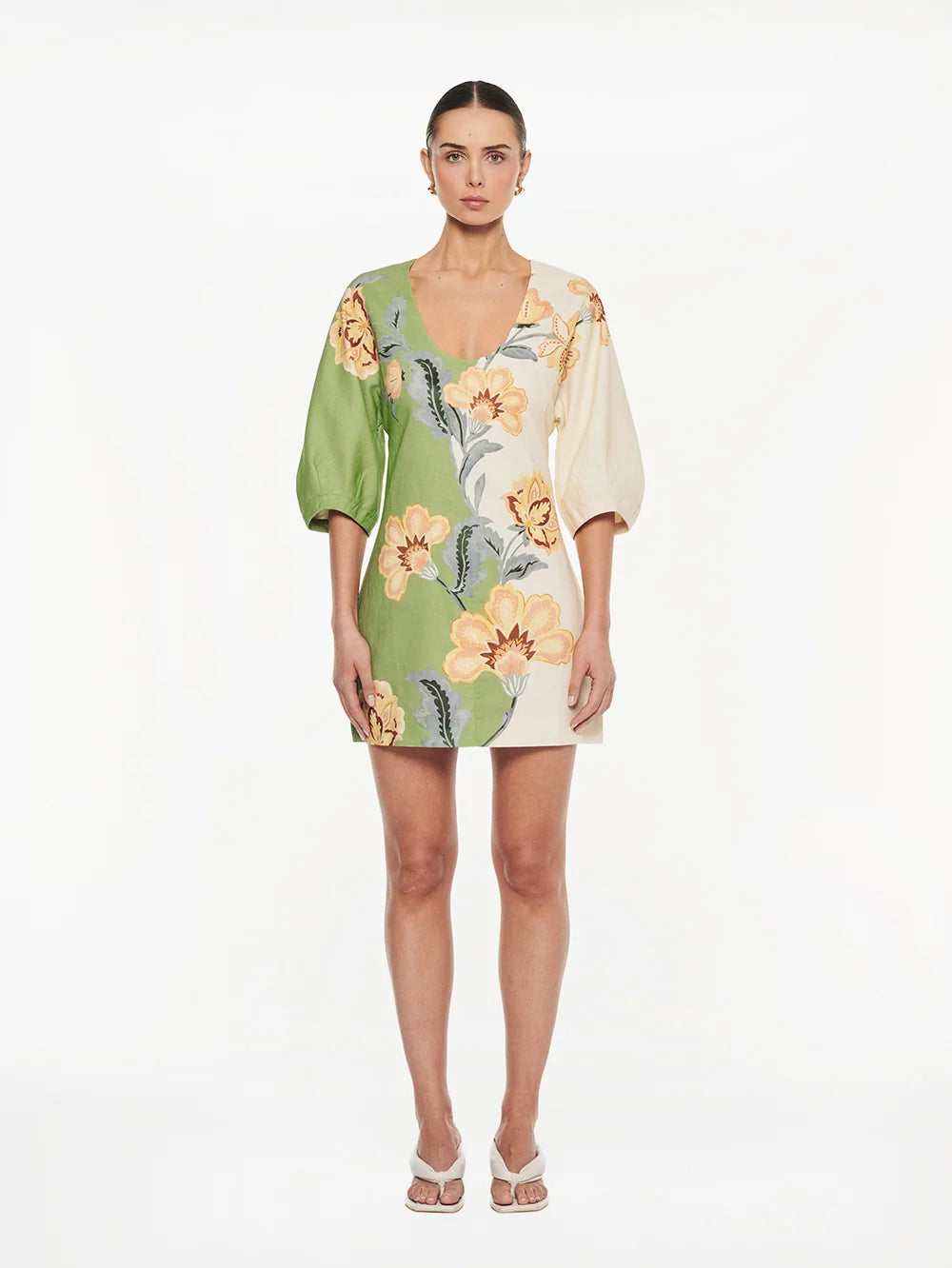 KIVARI - LOTTE MINI DRESS - GREEN/CREAM