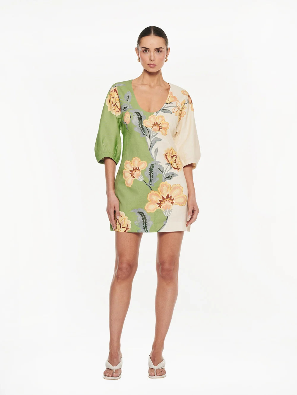 KIVARI - LOTTE MINI DRESS - GREEN/CREAM