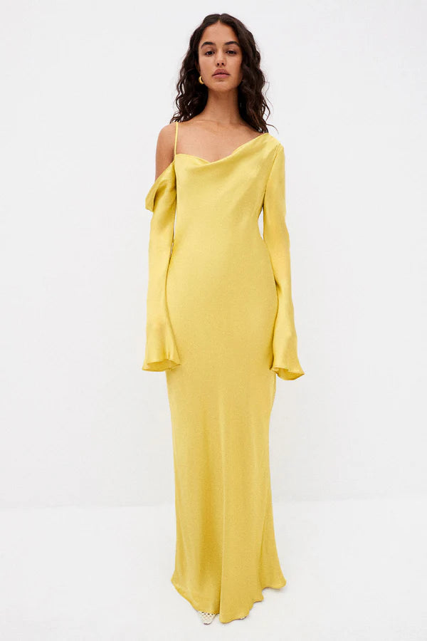 SHONA JOY - SOFIA ASYMMETRICAL LONG SLEEVE MAXI DRESS - LIME