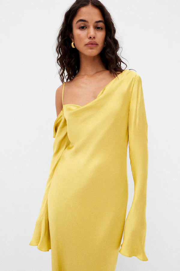 SHONA JOY - SOFIA ASYMMETRICAL LONG SLEEVE MAXI DRESS - LIME