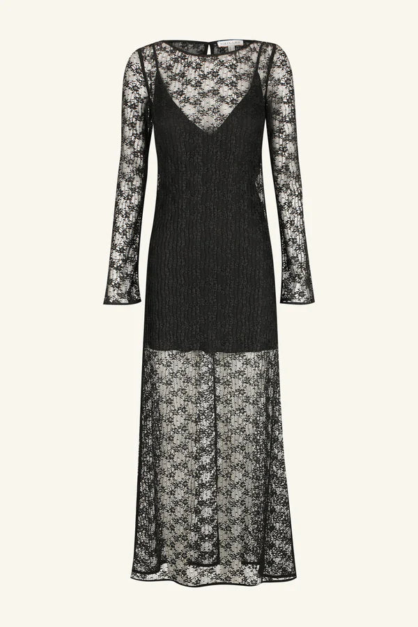 SHONA JOY - SOL LACE LONG SLEEVE MIDI DRESS - BLACK