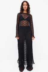 SHONA JOY - SOL LACE LONG SLEEVE MIDI DRESS - BLACK