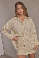 RAEF THE LABEL - LUNA SHIRT - CHOCOLATE PINSTRIPE