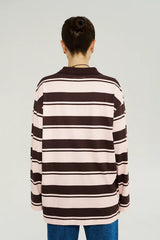 PREORDER - SUMMI SUMMI - LS POLO TOP - CHOC ROSE STRIPE