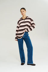 PREORDER - SUMMI SUMMI - LS POLO TOP - CHOC ROSE STRIPE