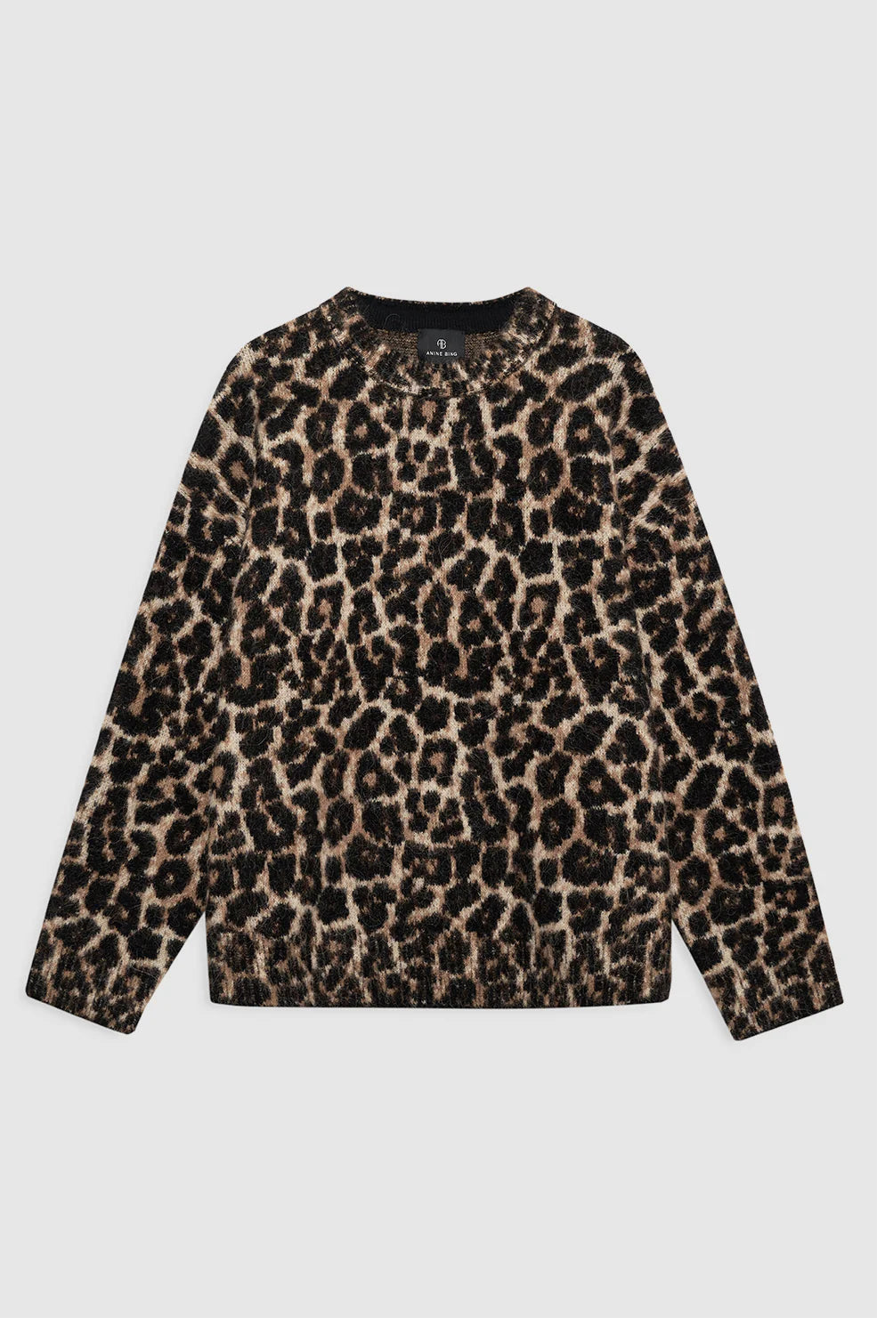 ANINE BING -SYDNEY CREW SWEATER - BLACK AND BROWN LEOPARD