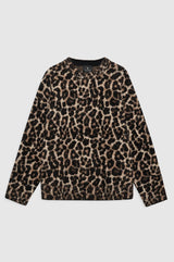 ANINE BING -SYDNEY CREW SWEATER - BLACK AND BROWN LEOPARD