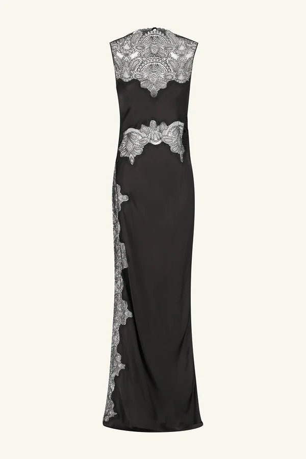 SHONA JOY - LACE HIGH NECK MAXI DRESS - BLACK