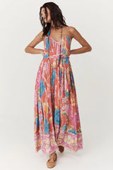 SPELL - PAINTER'S GARDEN STRAPPY MAXI DRESS - CRIMSON