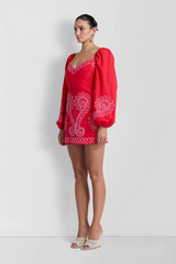 THE WOLF GANG - CARMENSITA EMBRIODERED MINI DRESS - ROJO