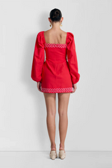 THE WOLF GANG - CARMENSITA EMBRIODERED MINI DRESS - ROJO