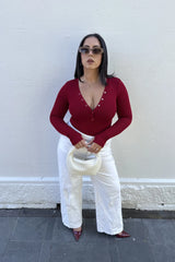 PRIMI - NOLA HENLEY LONG SLEEVE BODYSUIT - CURRANT