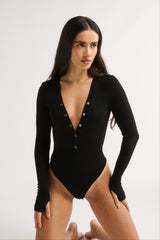 PRIMI - NOLA HENLEY LONG SLEEVE BODYSUIT - BLACK