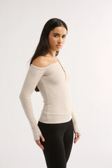 PRIMI - COBIE OFF SHOULDER LONG SLEEVE - OATMEAL