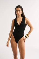 PRIMI - NOLA HENLEY TANK BODYSUIT - BLACK