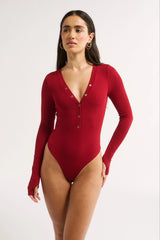 PRIMI - NOLA HENLEY LONG SLEEVE BODYSUIT - CURRANT