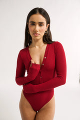 PRIMI - NOLA HENLEY LONG SLEEVE BODYSUIT - CURRANT