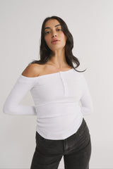 PRIMI - COBIE OFF SHOULDER LONG SLEEVE - OPTIC WHITE