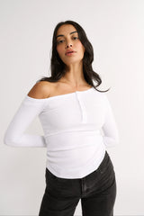 PRIMI - COBIE OFF SHOULDER LONG SLEEVE - OPTIC WHITE