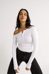 PRIMI - COBIE OFF SHOULDER LONG SLEEVE - OPTIC WHITE
