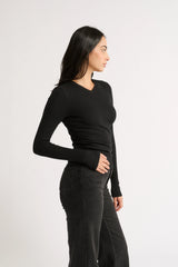 PRIMI - CARINA V NECK LONG SLEEVE- BLACK