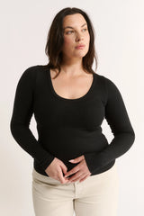 PRIMI - NINA SCOOP NECK LONG SLEEVE - BLACK