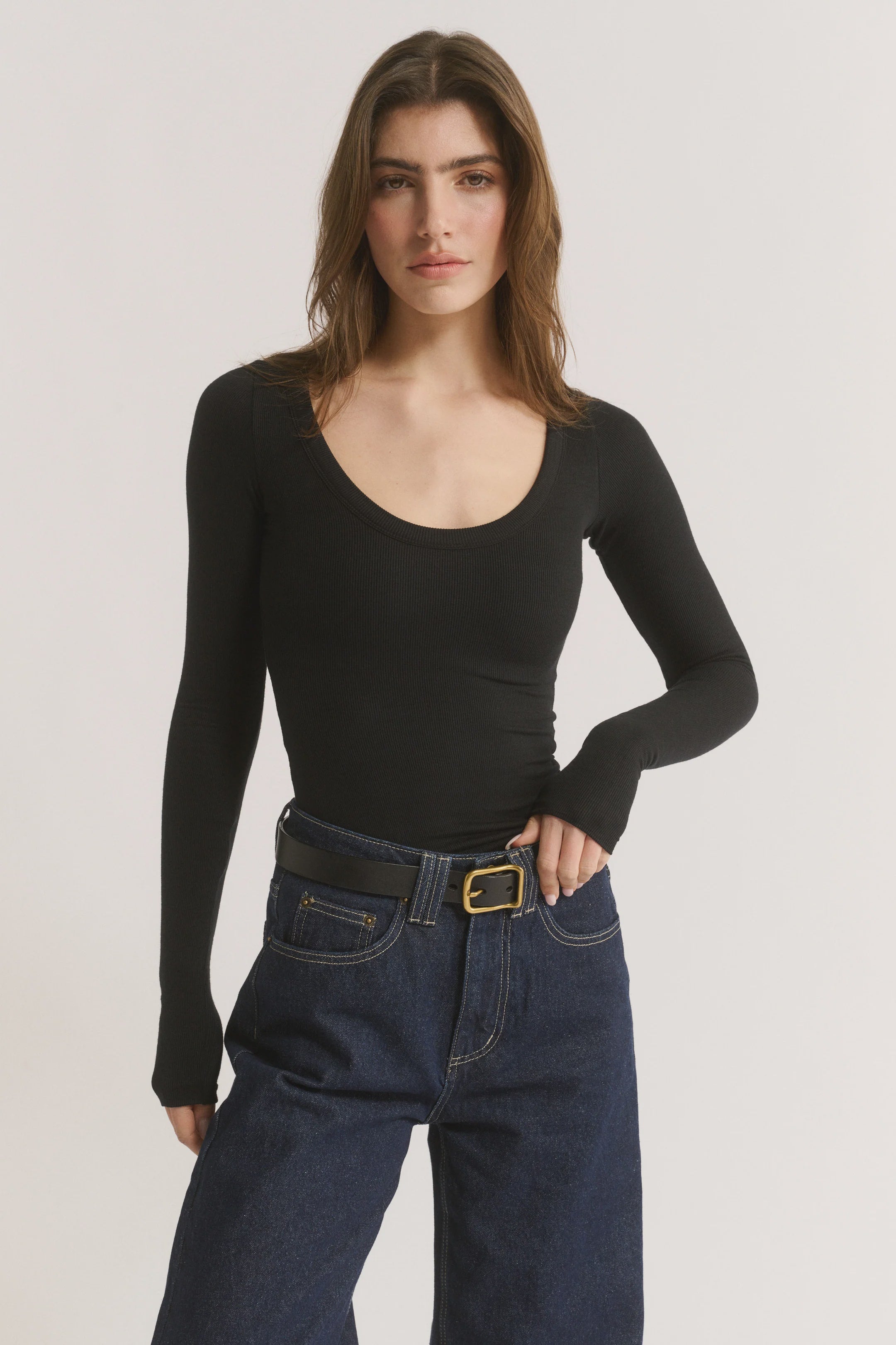 PRIMI - NINA SCOOP NECK LONG SLEEVE - BLACK
