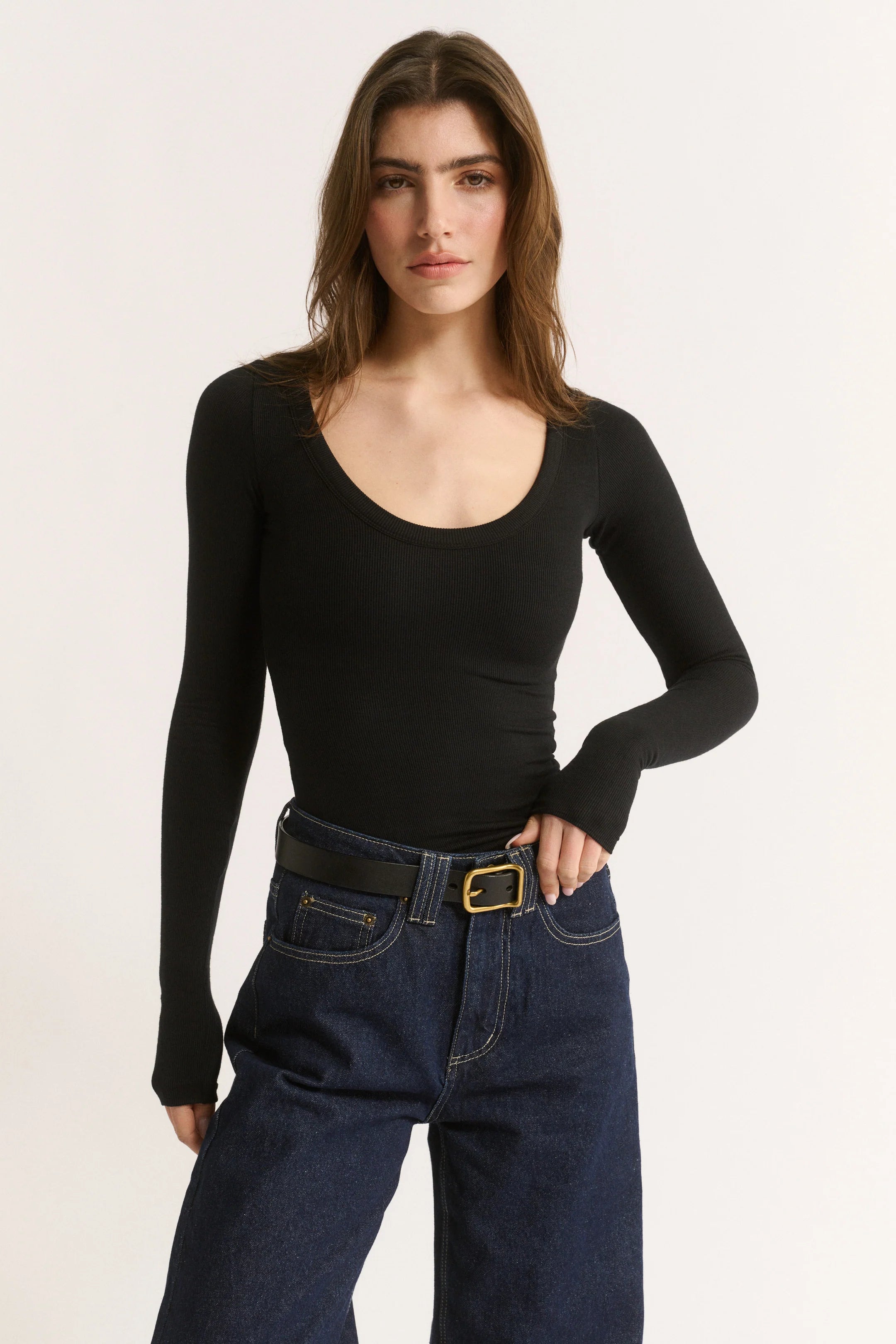 PRIMI - NINA SCOOP NECK LONG SLEEVE - BLACK