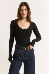 PRIMI - NINA SCOOP NECK LONG SLEEVE - BLACK