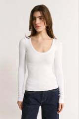 PRIMI - NINA SCOOP NECK LONG SLEEVE - OPTIC WHITE