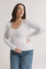 PRIMI - NINA SCOOP NECK LONG SLEEVE - OPTIC WHITE