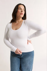PRIMI - NINA SCOOP NECK LONG SLEEVE - OPTIC WHITE
