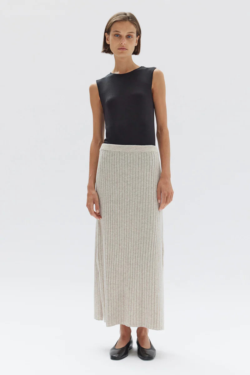 ASSEMBLY LABEL - WOOL CASHMERE RIB SKIRT - OAT MARLE
