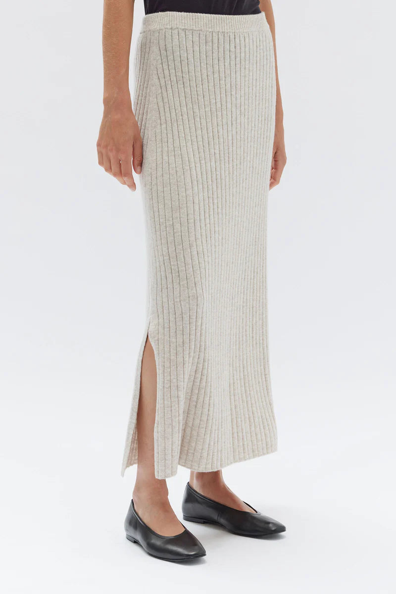 ASSEMBLY LABEL - WOOL CASHMERE RIB SKIRT - OAT MARLE