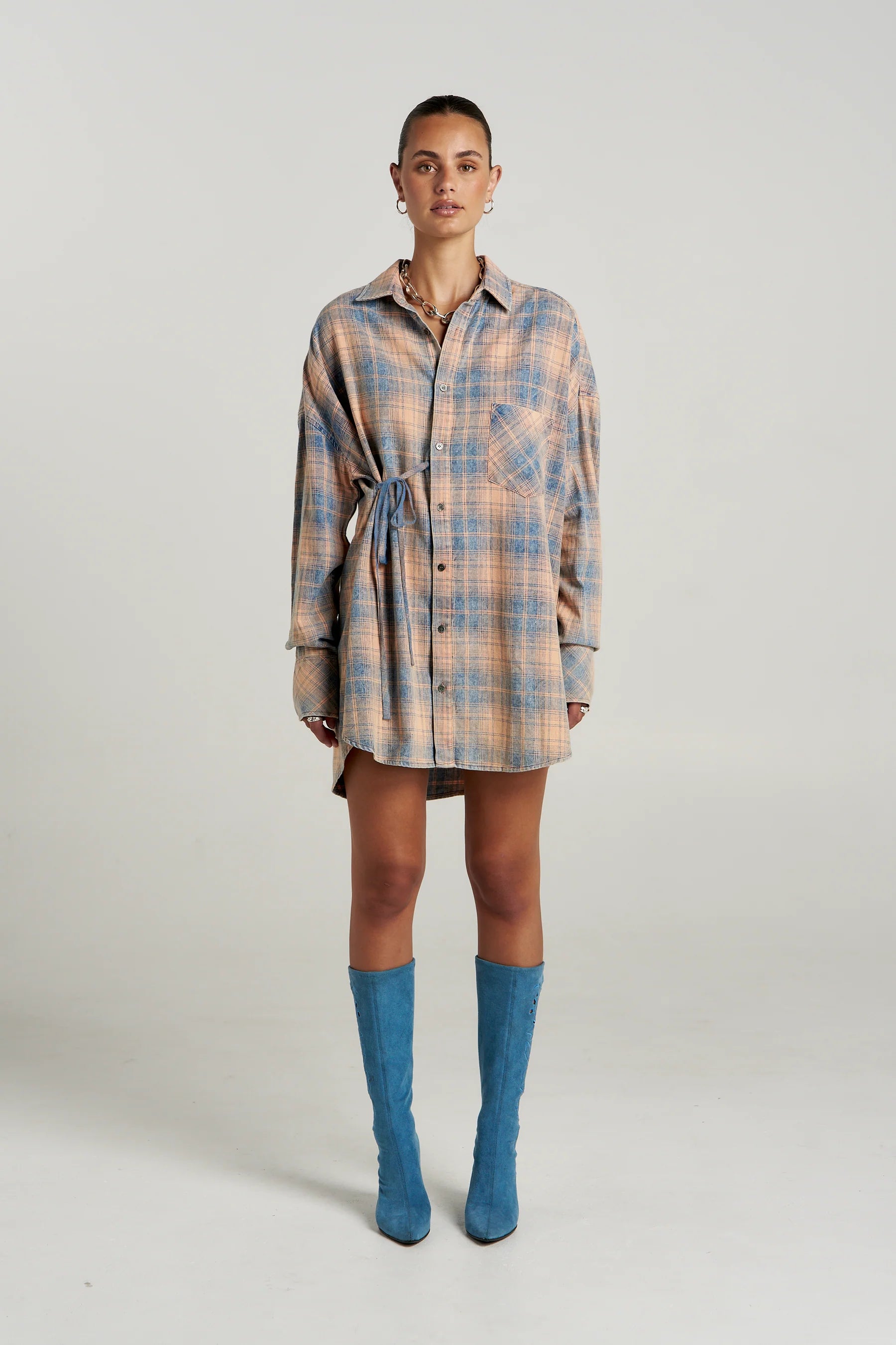 PRE ORDER - SUMMI SUMMI - PIP SHIRT DRESS - APEROL CHECK