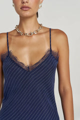 PRE ORDER - SUMMI SUMMI - ASYM SIREN DRESS - NAVY PINSTRIPE