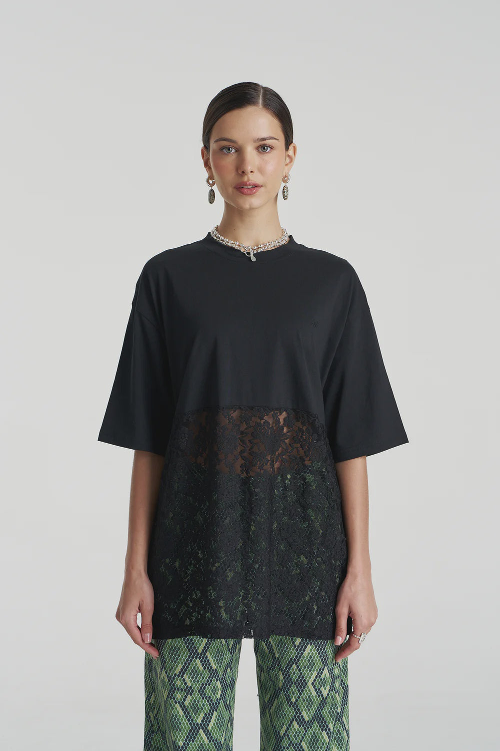 SUMMI SUMMI - LACE PANEL TEE - BLACK